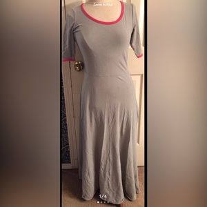 LulaRoe medium grey and pink short sleeve long dress